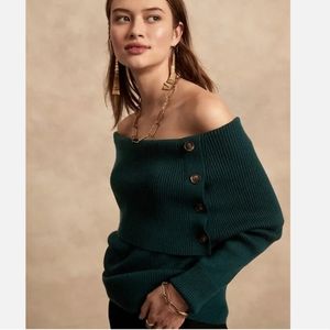 Banana Republic Teal Shadow Off the Shoulder Ribbed Sweater NWOT